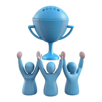 Teamwork and Success 3D Illustration of People Celebrating Victory with a Trophy png