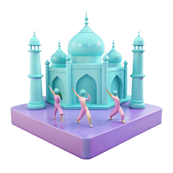 3D Illustration of People in Front of a Mosque png