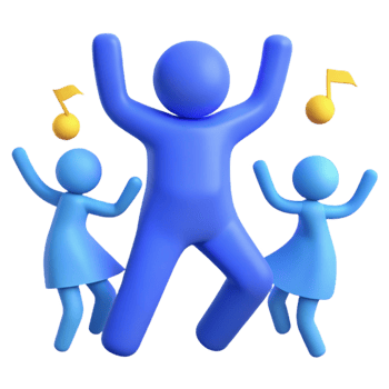 Three Blue Stick Figures Dancing with Music Notes png