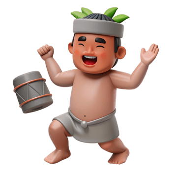 Happy 3D Cartoon Character With Drum png