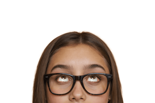 Half Face Portrait of a Young Girl with Glasses Looking Up png