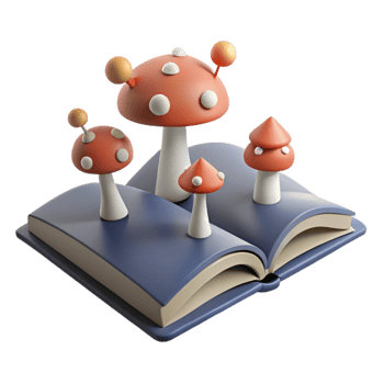 3D Illustration of Mushrooms Growing Out of a Book png
