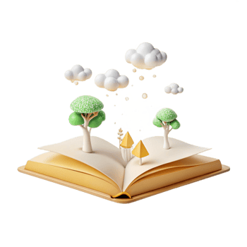Open Book with Trees and Clouds A 3D Illustration png