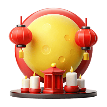 Red Lanterns and Candles with a Yellow Moon png