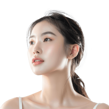 young woman with beautiful light white clean skin, skin care concept, standing isolate on transparency background png
