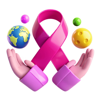 Pink Ribbon and Hands Holding Globe and Balls png