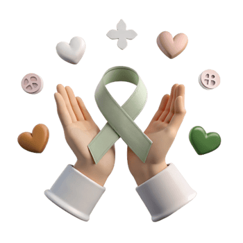 Support and Awareness Green Ribbon in Open Hands png