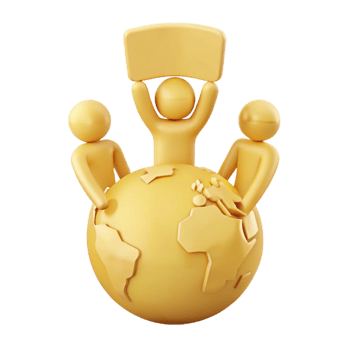 Global Collaboration Three Figures Holding a Blank Sign on a Globe png