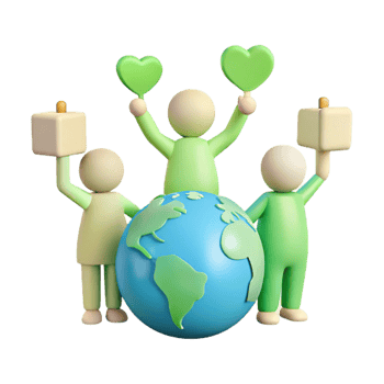3D Illustration of People Holding Hearts and Gifts Around Earth png