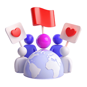 Global Unity People Holding Hearts and a Flag Around the World png