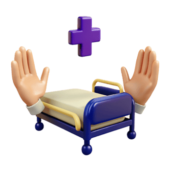 3D Cartoon Illustration of a Hospital Bed with Hands Raised in Surrender png