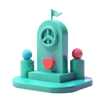 3D Render of Peace Symbol, Heart, and Flag on a Monument png