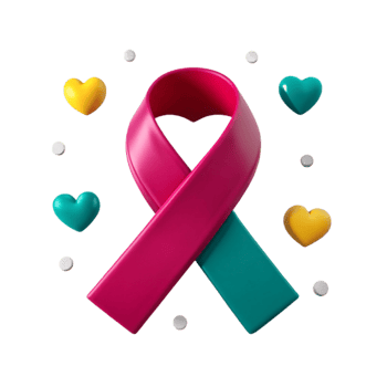 Pink and Teal Awareness Ribbon with Hearts png