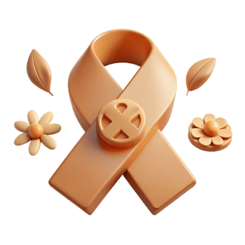 3D Rendered Orange Awareness Ribbon with Flowers and Leaves png