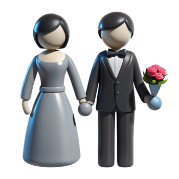 3D Couple in Wedding Attire png