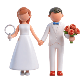 Cartoon Couple Dressed in Wedding Attire Holding Hands png