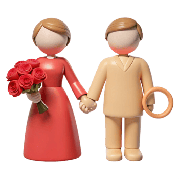 3D Couple Holding Hands with Roses and a Ring png