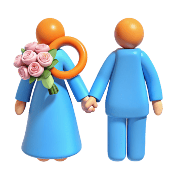 Couple Holding Hands, Bride with Bouquet png