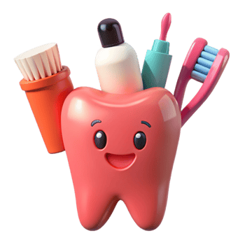 Happy Tooth with Oral Care Supplies png