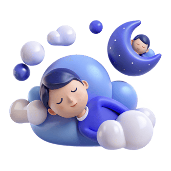 Sleeping Character on Cloud with Crescent Moon png