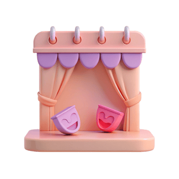 3D Rendered Stage with Smiling Masks png