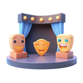 Smiling Emoji Masks on a Stage png