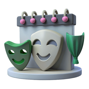 Calendar with Comedy and Tragedy Masks png