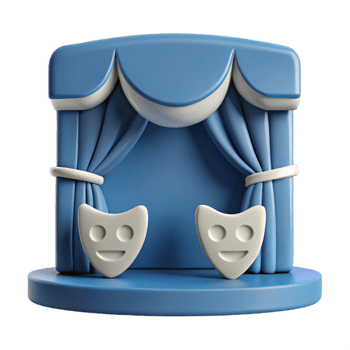 3D Stage with Comedy and Tragedy Masks png