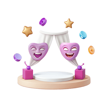 3D Stage with Happy Emojis and Stars png