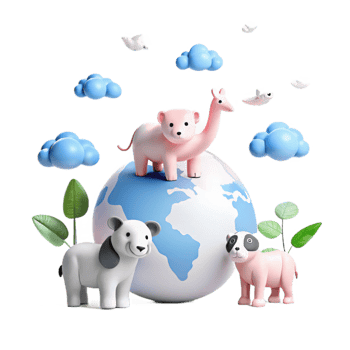 Cute Animals on Earth 3D Rendered Illustration png