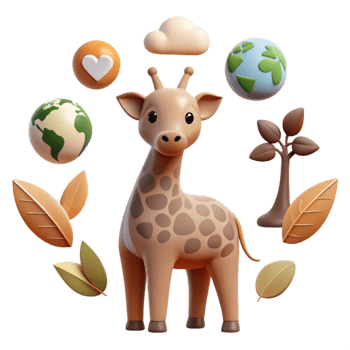 Cute Giraffe Surrounded by Nature Elements png