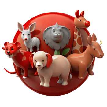 Cute Cartoon Animals on a Red Circle png