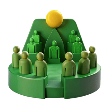 Green Platform with 3D Figures and a Yellow Sphere png