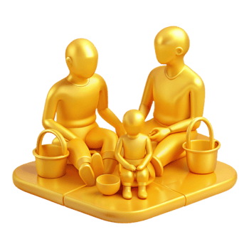 Golden Family Figures Sitting Together png