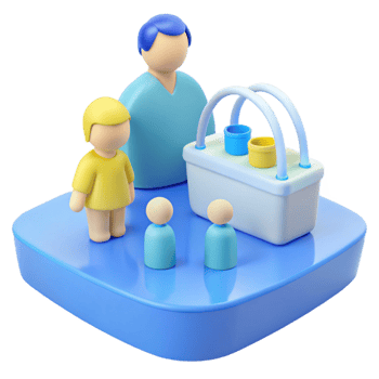 3D Render of Family with Shopping Basket png
