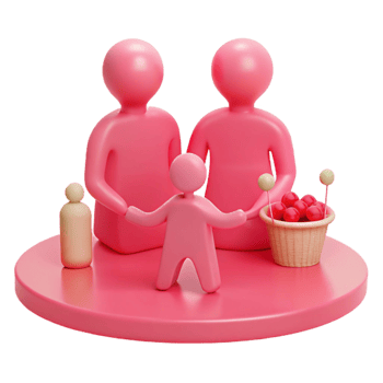 Family of Four 3D Render Illustration with Basket png
