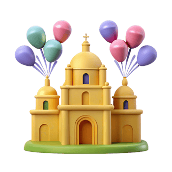 3D Render of a Building with Balloons png