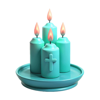 Four Candles with Cross on a Tray png