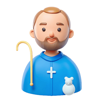 3D Cartoon Character of a Man in Blue Robe with a Staff and a Stuffed Animal png