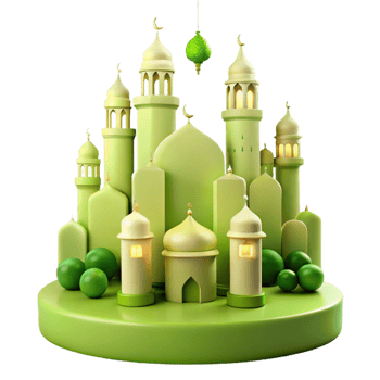 3D Rendered Islamic Architecture with Green Domes and Lanterns png