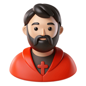 3D Cartoon Character with Cross Design on Red Shirt png
