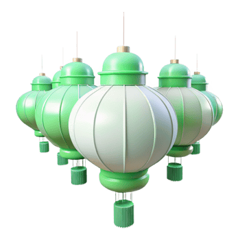 Green and White Lanterns Hanging in a Row png