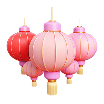 Group of Pink and Red Lanterns with Gold Trim png