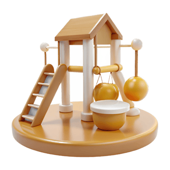 Wooden Playset with Slide, Swing, and Drum png