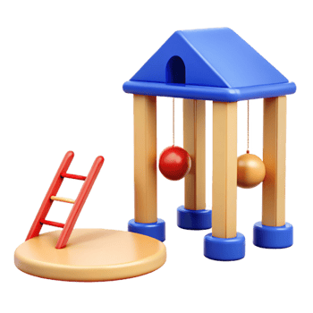 3D Render of a Playset with a Ladder, Swinging Balls, and a Platform png