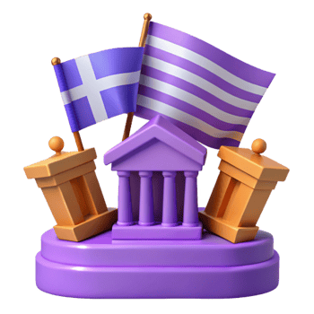 Greek Architecture, Flags, and Pillars 3D Render png
