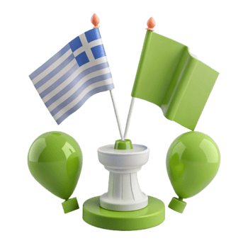 3D Render of Flags on a Stand with Balloons png