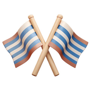 Two Crossed Striped Flags with Wooden Sticks png