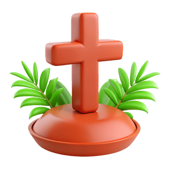 3D Render of a Cross with Palm Leaves png