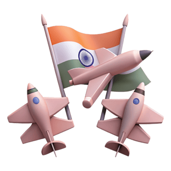 Indian Flag with Three Airplane 3D Render png